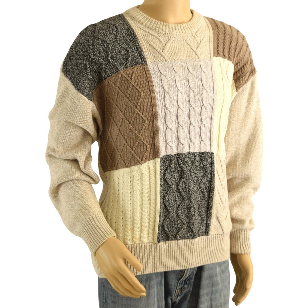 Vtg‎ Orvis Men's XL Patchwork Fisherman Sweater 100% Cotton Cable Knit 90s Boho